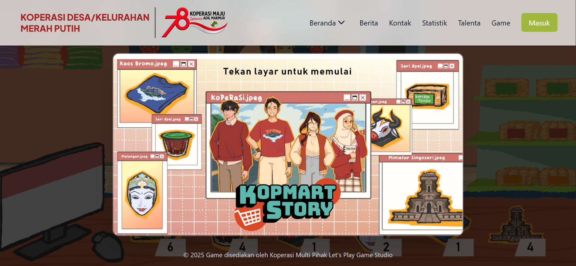 Tampilan Game Kopmart Story di Website Resmi Koperasi Merah Putih.